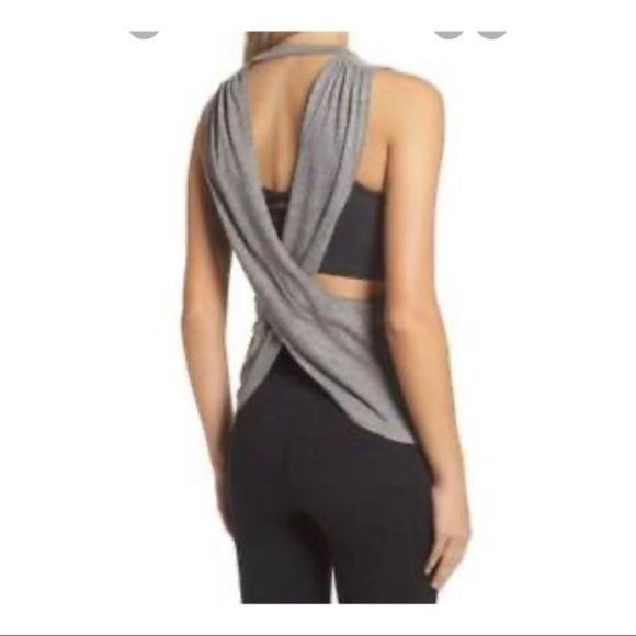 Free People No Sweat Tank Asphalt Grey XS NWT Criss-Cross Back - Picture 8 of 16